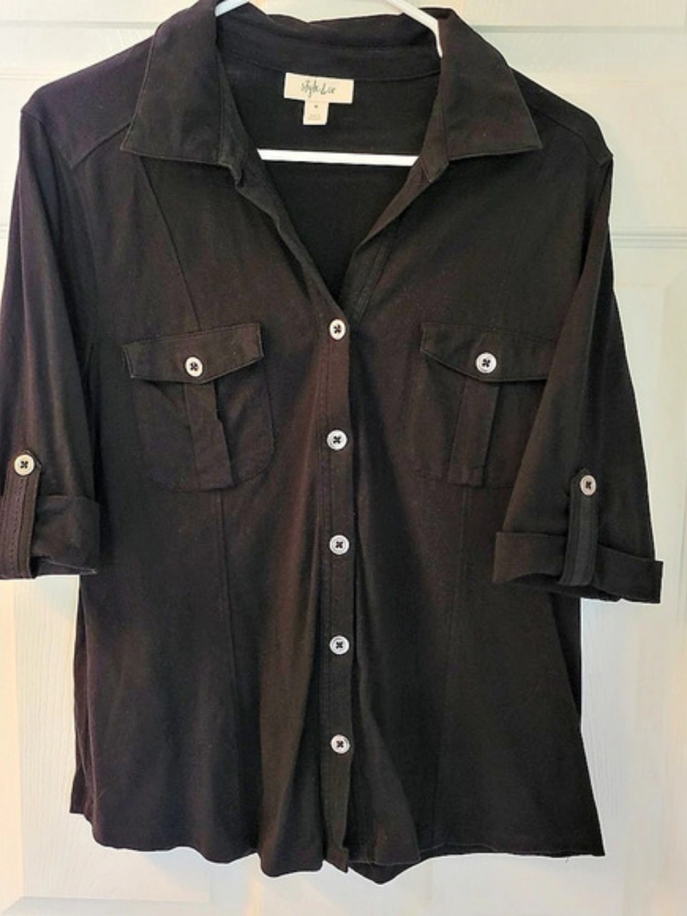Style & Co Cotton Button Down Shirt in Black w Metal Buttons - M